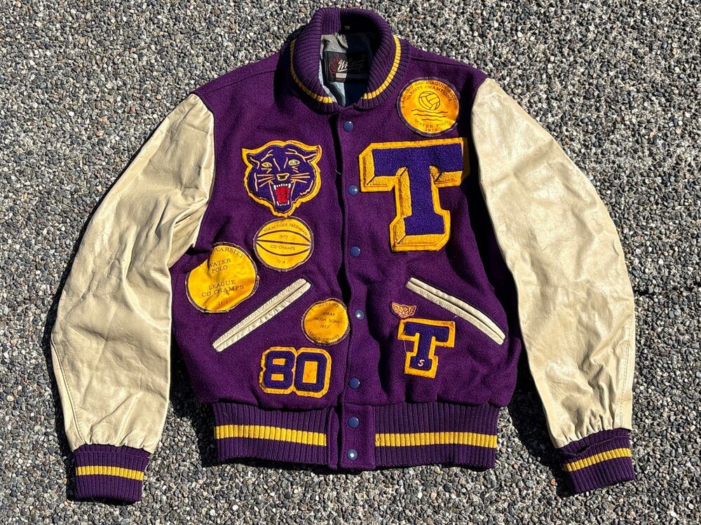 Vtg 19777 Varsity Tokay High-school Letterman Jacket Decorated T patch sz 38